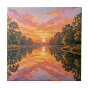 Lebendige Sonnenuntergangs-Flussreflexion Fliese