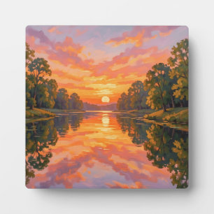 Lebendige Sonnenuntergangs-Flussreflexion Fotoplatte