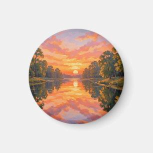 Lebendige Sonnenuntergangs-Flussreflexion Magnet