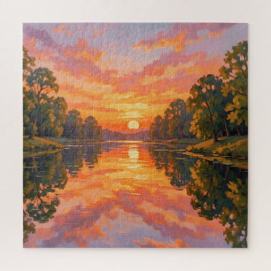 Lebendige Sonnenuntergangs-Flussreflexion Puzzle