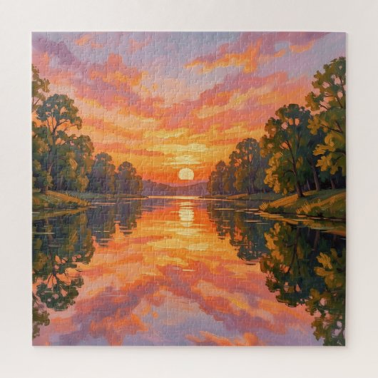 Lebendige Sonnenuntergangs-Flussreflexion Puzzle (Vertikal)