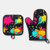 Lebendige Spritzkunst-Explosion Ofenhandschuh & Topflappen-Set (Vorderseite)