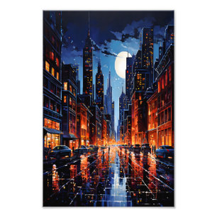 Lebendige Stadtansicht bei Nacht, urbane Kunst Fotodruck