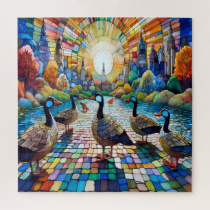 Lebendige Stadtszene aus Buntglas Puzzle