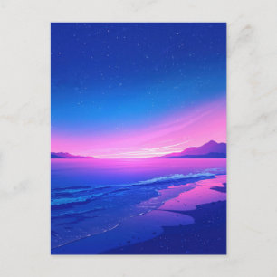 Lebendige Sternennacht Rosa Strand Postkarte