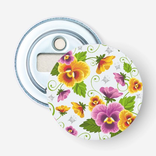 Lebendige Stiefmütterchen-Blüten Flaschenöffner (Vorderseite)