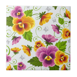 Lebendige Stiefmütterchen-Blüten Fliese