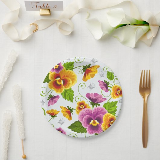Lebendige Stiefmütterchen-Blüten Pappteller (Hochzeit)