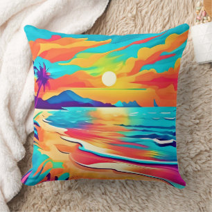 Lebendige Strand-Sonnenuntergangs-Kunst Kissen