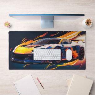 Lebendige Supersportwagen-Rennsport-Digitalflammen Schreibtischunterlage