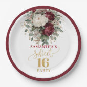 Lebendige Sweet 16 Blush Burgunder Florale Teller (Vorderseite)
