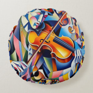 Lebendige Symphonie: Abstrakte Violinisten-Kunst Rundes Kissen