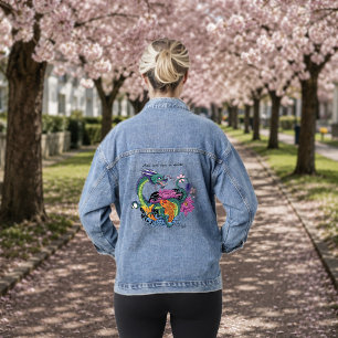 Lebendige Teal-Oriental-Koi-Drache-Lotusblume Jeansjacke