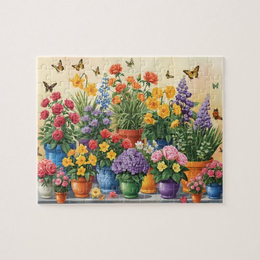 Lebendige Topfblumen und Schmetterlinge Puzzle (Horizontal)