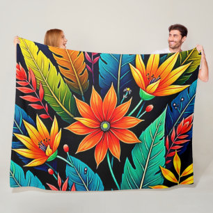 Lebendige tropische Blumenkunst Fleecedecke