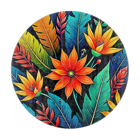 Lebendige tropische Blumenkunst Schneidebrett (Vorderseite)