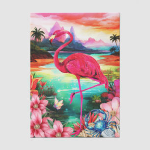 Lebendige tropische Blumenrosa Flamingo Decoupage Seidenpapier