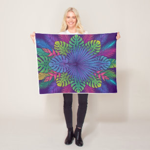 Lebendige tropische botanische Mandala-Kunst-Flies Fleecedecke