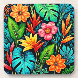 Lebendige tropische Jungle-Bloom-Kunst Getränkeuntersetzer