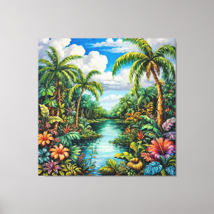 Lebendige tropische Landschaft mit Palmen Leinwanddruck