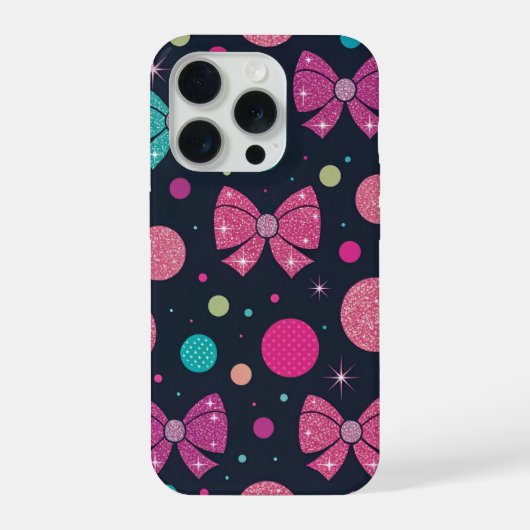 Lebendige Türkis Rosa Glitterbögen & Punkte-Muster iPhone Hülle (Rückseite)