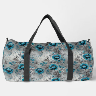 Lebendige Türkisblaue Blumen-Duffel-Tasche Duffle Bag