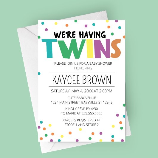 Lebendige Typografie mit Twins-Kinderdusche Einladung