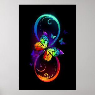 Lebendige Unendlichkeit mit Regenbogen-Schmetterli Poster