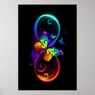 Lebendige Unendlichkeit mit Regenbogen-Schmetterli Poster