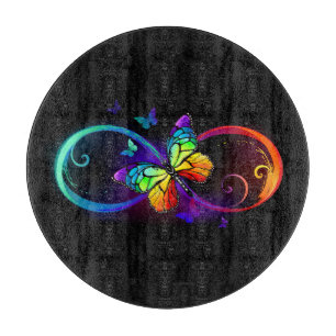 Lebendige Unendlichkeit mit Regenbogen-Schmetterli Schneidebrett