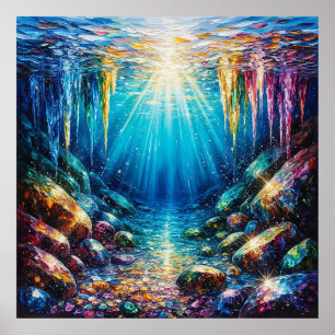 Lebendige Unterwasserlandschaft mit schimmernder F Poster
