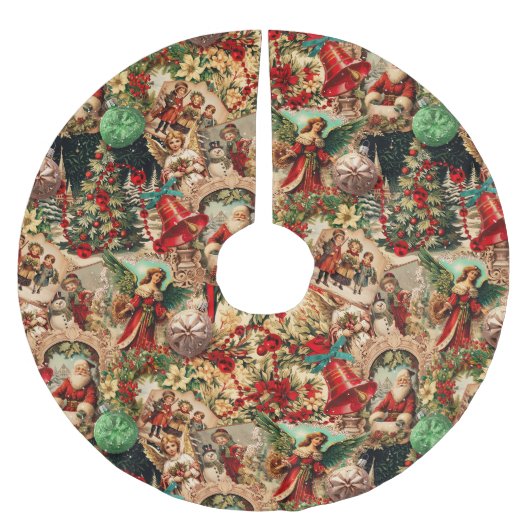 Lebendige viktorianische Weihnachtscollage Polyester Weihnachtsbaumdecke (Vorderseite)