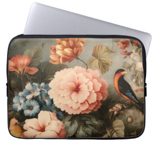 Lebendige Vintage-Blumen- und Vogelszene Laptopschutzhülle