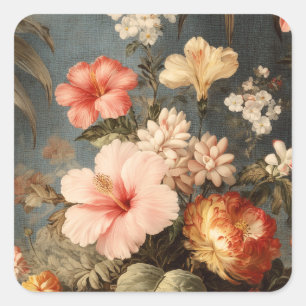 Lebendige Vintage-Blumenanordnung Quadratischer Aufkleber