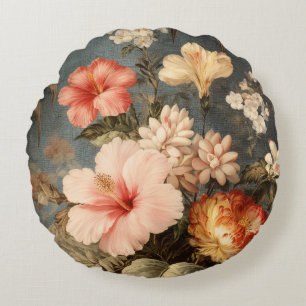 Lebendige Vintage-Blumenanordnung Rundes Kissen