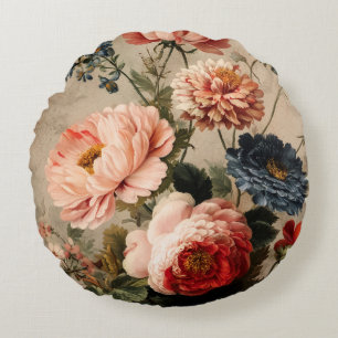 Lebendige Vintage-Blumenanordnung Rundes Kissen