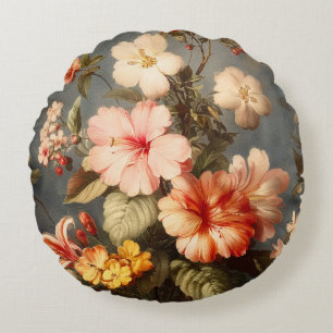 Lebendige Vintage-Blumenanordnung Rundes Kissen