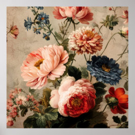 Lebendige Vintage-Blumenarrangement Poster