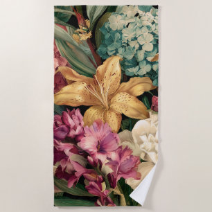 Lebendige Vintage-Blumenarrangement Strandtuch