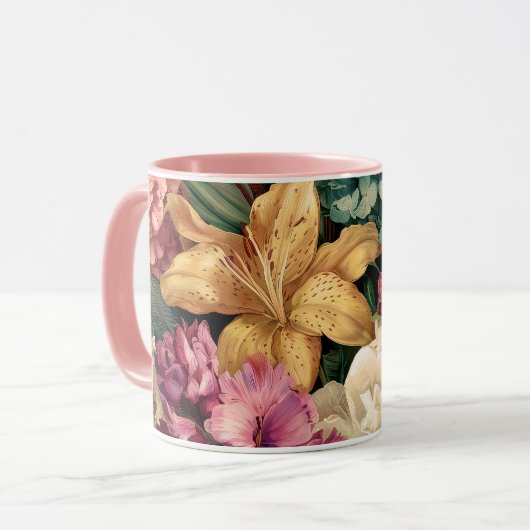 Lebendige Vintage-Blumenarrangement Tasse (Vorderseite Links)