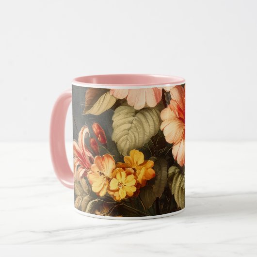Lebendige Vintage-Blumenarrangement Tasse (Vorderseite Links)
