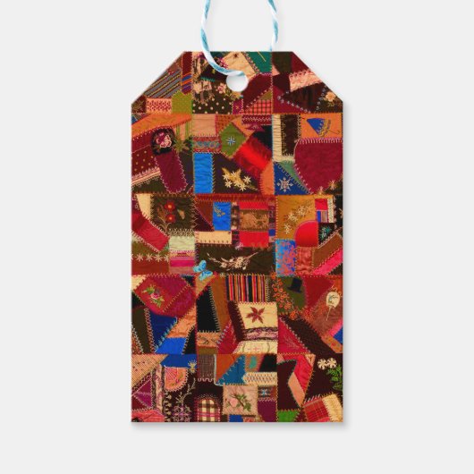 Lebendige Vintage-Crazy-Quilt Geschenkanhänger (Vorderseite)