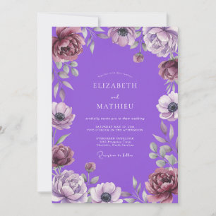 Lebendige violette Anemonen-Hochzeit Einladung