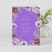Lebendige violette Anemonen-Hochzeit Einladung (Stehend Vorderseite)