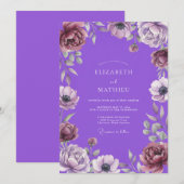 Lebendige violette Anemonen-Hochzeit Einladung (Vorne/Hinten)