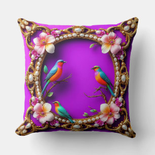 🦜 Lebendige Vögel Lila Blumen Natur Kunst 🦜 Kissen