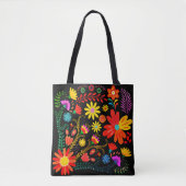 Lebendige Volkskunst Blumen – Farbige Boho-Blume  Tasche (Vorderseite)
