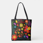 Lebendige Volkskunst Blumen – Farbige Boho-Blume  Tasche (Rückseite)