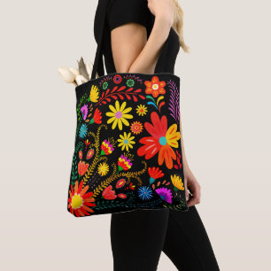 Lebendige Volkskunst Blumen – Farbige Boho-Blume Tasche