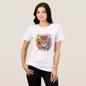 Lebendige Wasserfarbe-Katzengesicht-Farbspritzer-K Tri-Blend Shirt (Vorderseite voll)